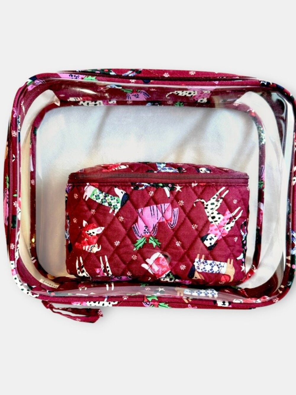 Vera Bradley Holiday Hounds Dog 2 Piece Cosmetic Bag Travel Set